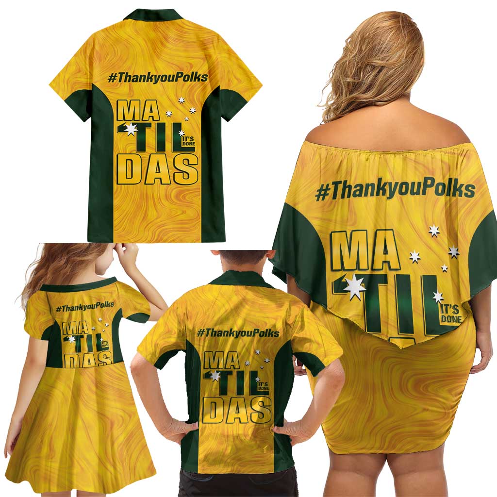 Polkinghorne Australia Matildas Family Matching Off Shoulder Short Dress and Hawaiian Shirt 2024 Thank You Polks