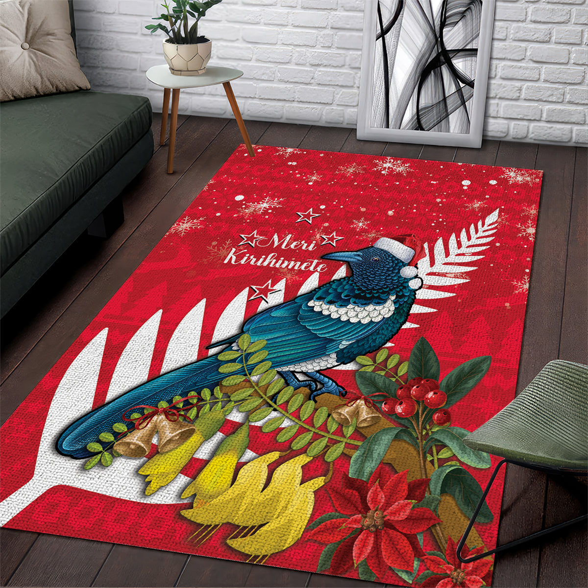 New Zealand Christmas In July Area Rug Tui Bird With Kowhai Meri Kirihimete