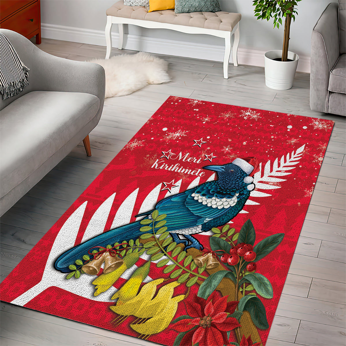 New Zealand Christmas In July Area Rug Tui Bird With Kowhai Meri Kirihimete