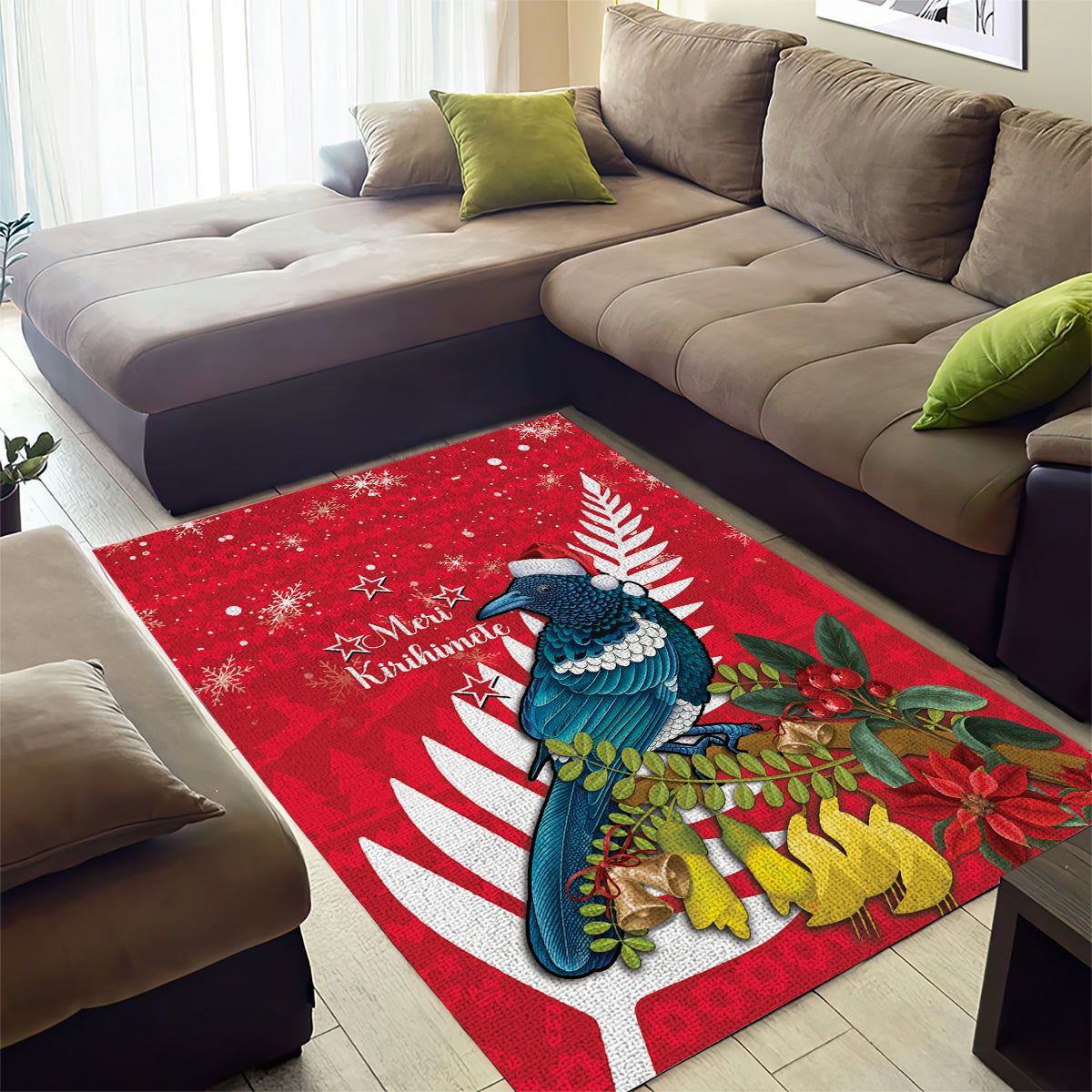 New Zealand Christmas In July Area Rug Tui Bird With Kowhai Meri Kirihimete