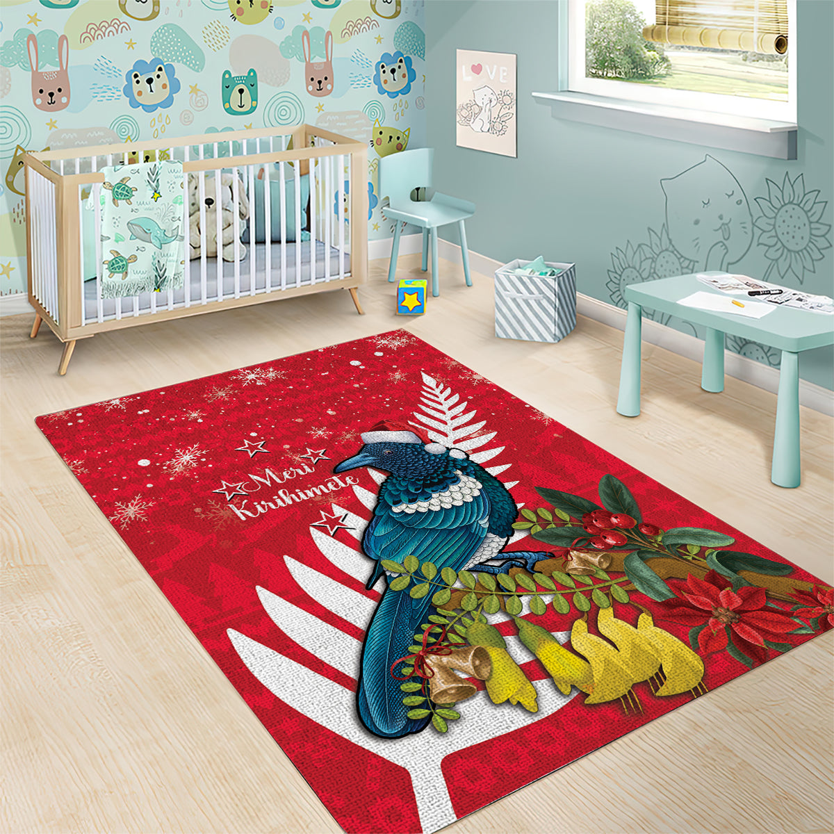 New Zealand Christmas In July Area Rug Tui Bird With Kowhai Meri Kirihimete