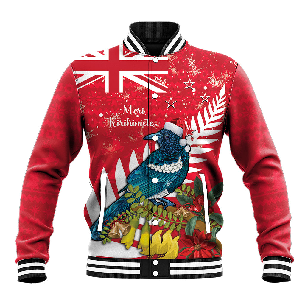 New Zealand Christmas In July Baseball Jacket Tui Bird With Kowhai Meri Kirihimete