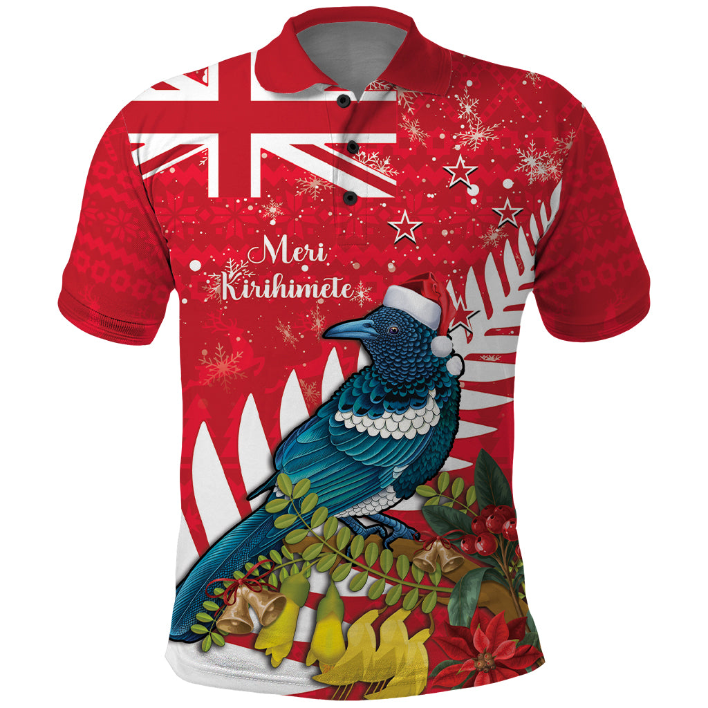 New Zealand Christmas In July Polo Shirt Tui Bird With Kowhai Meri Kirihimete