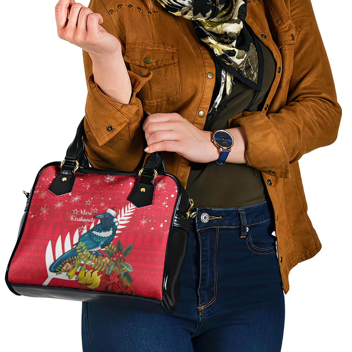 New Zealand Christmas In July Shoulder Handbag Tui Bird With Kowhai Meri Kirihimete