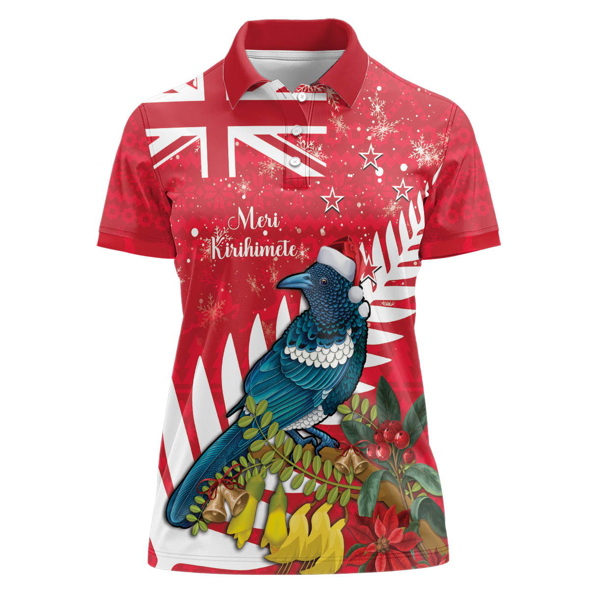 New Zealand Christmas In July Women Polo Shirt Tui Bird With Kowhai Meri Kirihimete