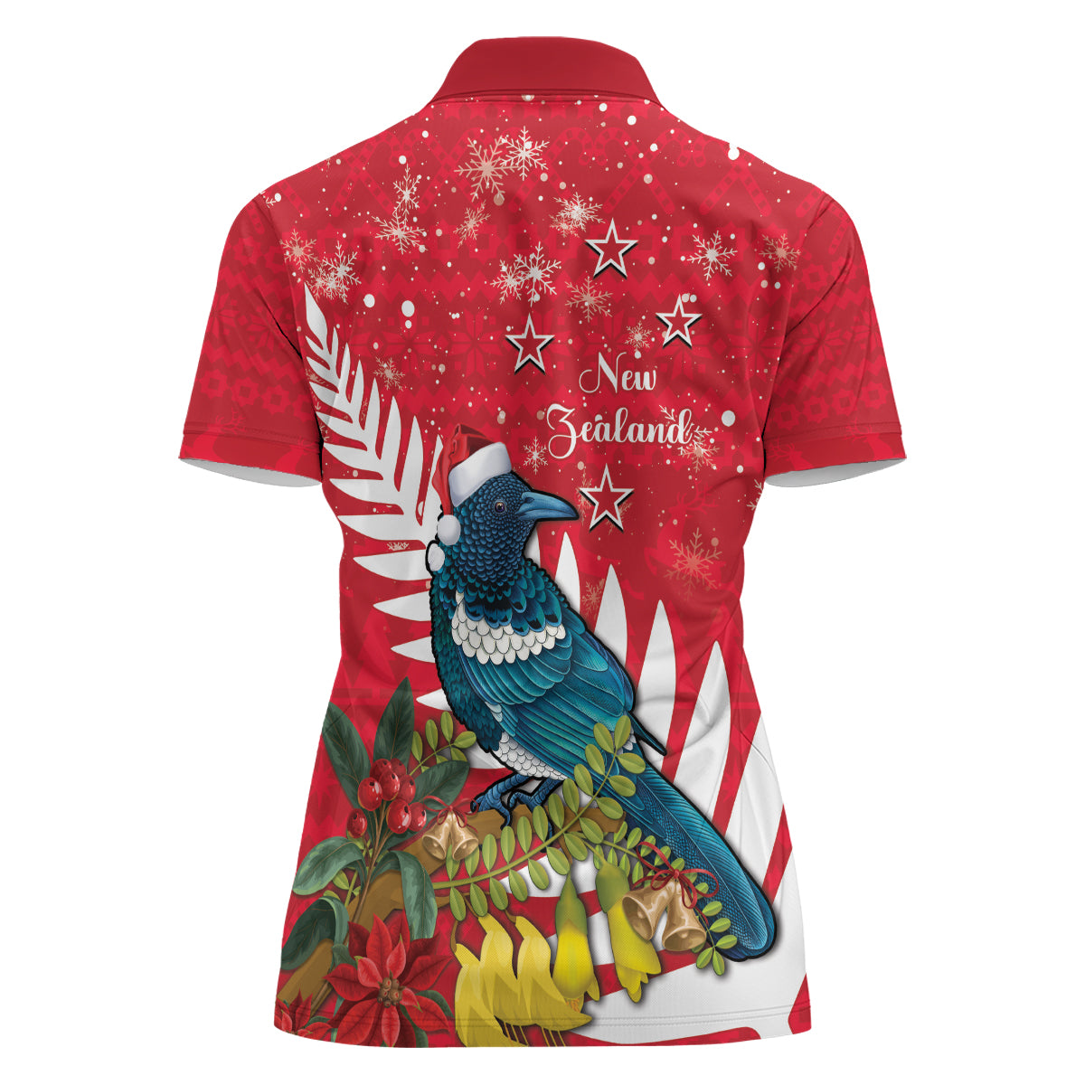 New Zealand Christmas In July Women Polo Shirt Tui Bird With Kowhai Meri Kirihimete