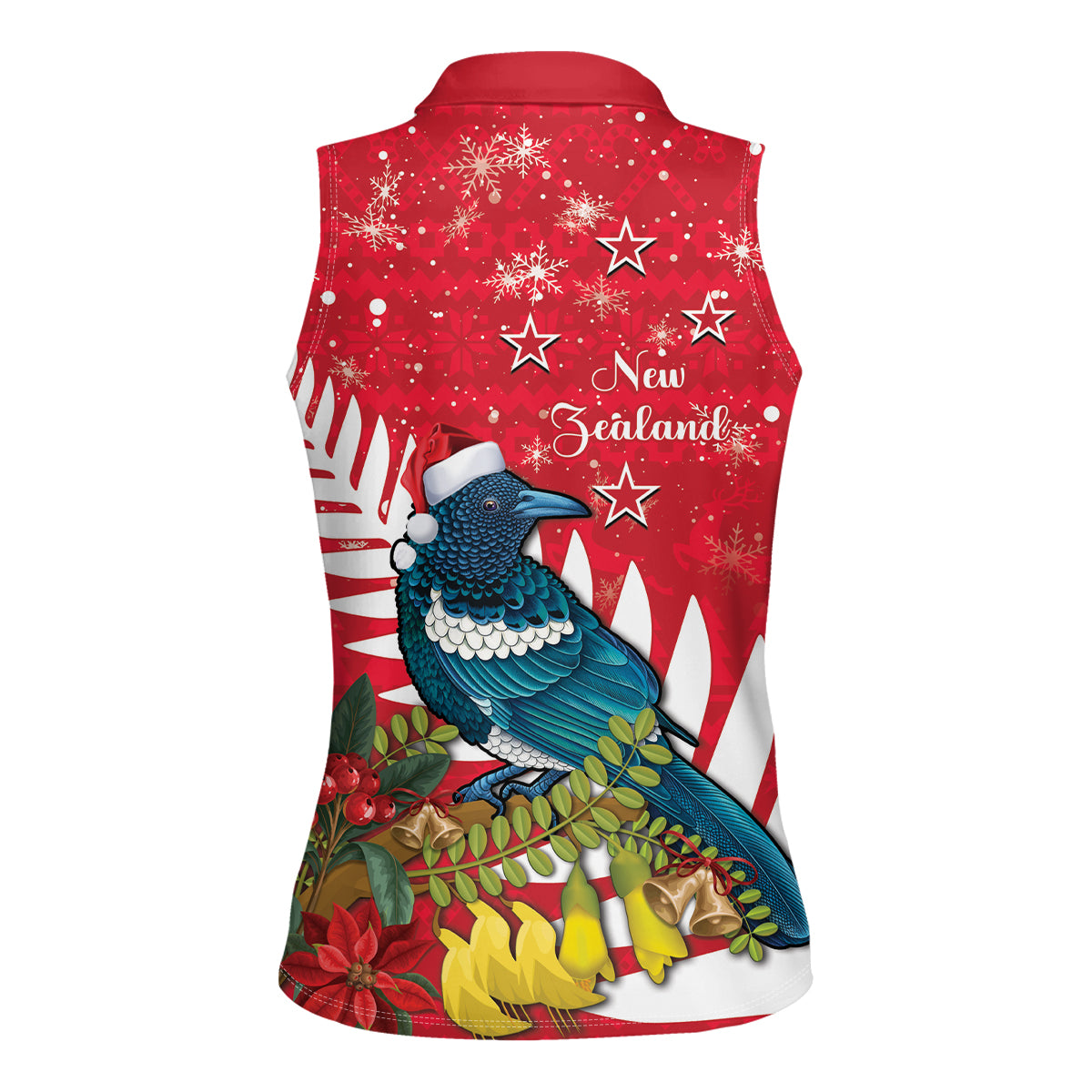 New Zealand Christmas In July Women Sleeveless Polo Shirt Tui Bird With Kowhai Meri Kirihimete