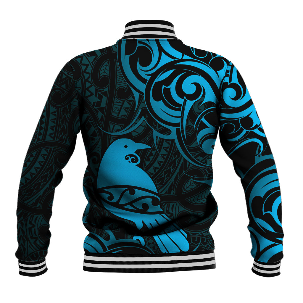 New Zealand Tui Bird Baseball Jacket Aotearoa Maori Pattern - Blue