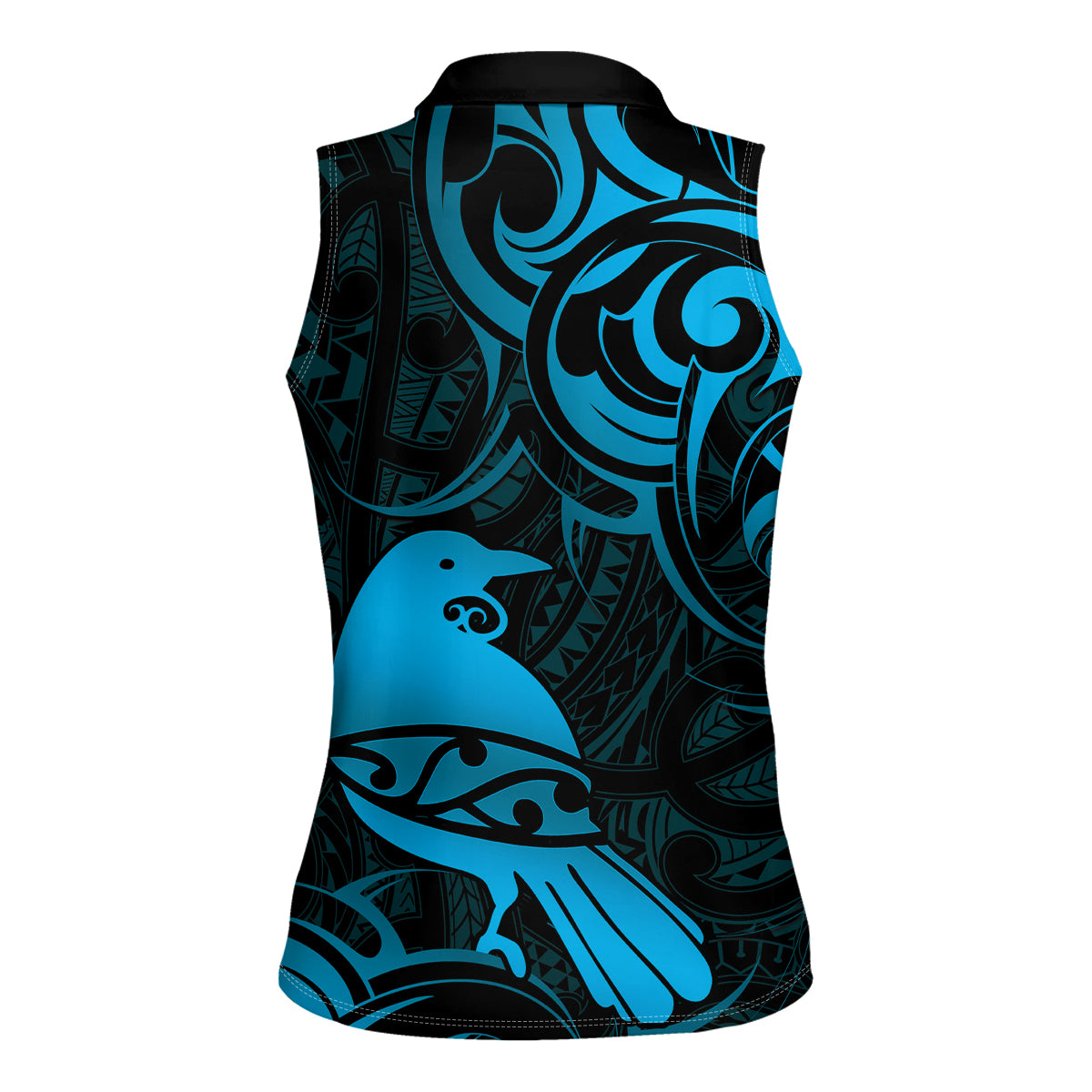 New Zealand Tui Bird Women Sleeveless Polo Shirt Aotearoa Maori Pattern - Blue