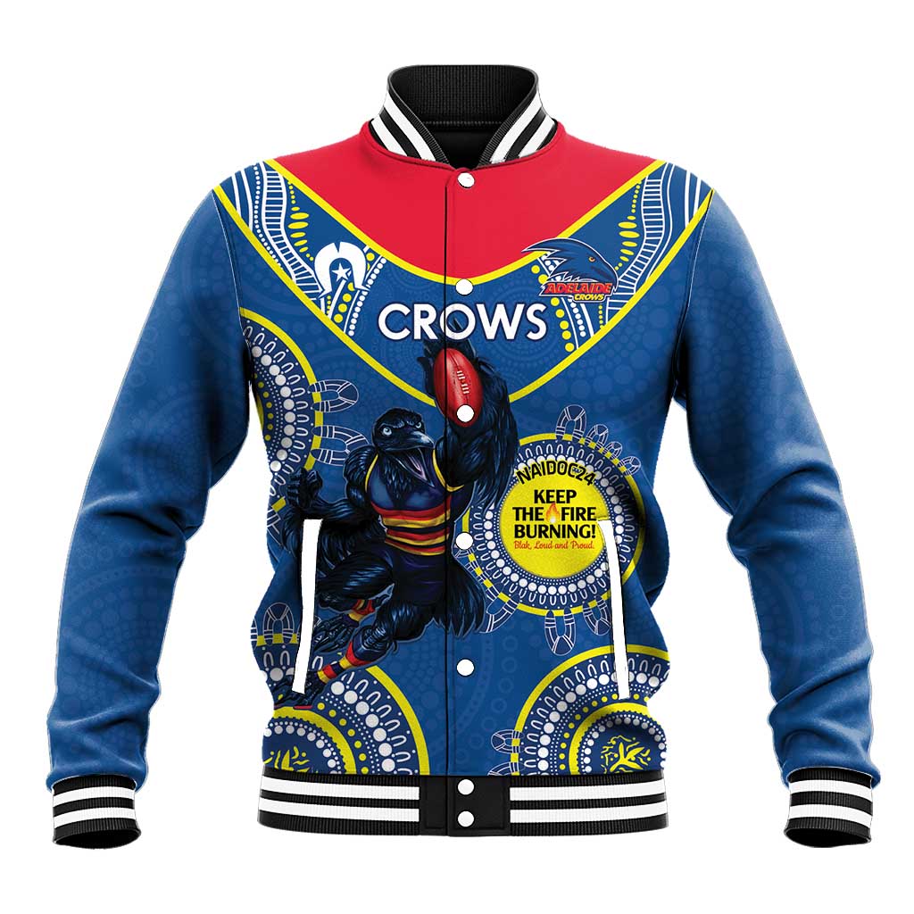 Custom AFL Crows NAIDOC Week Baseball Jacket Keep The Fire Burning Indigenous Art