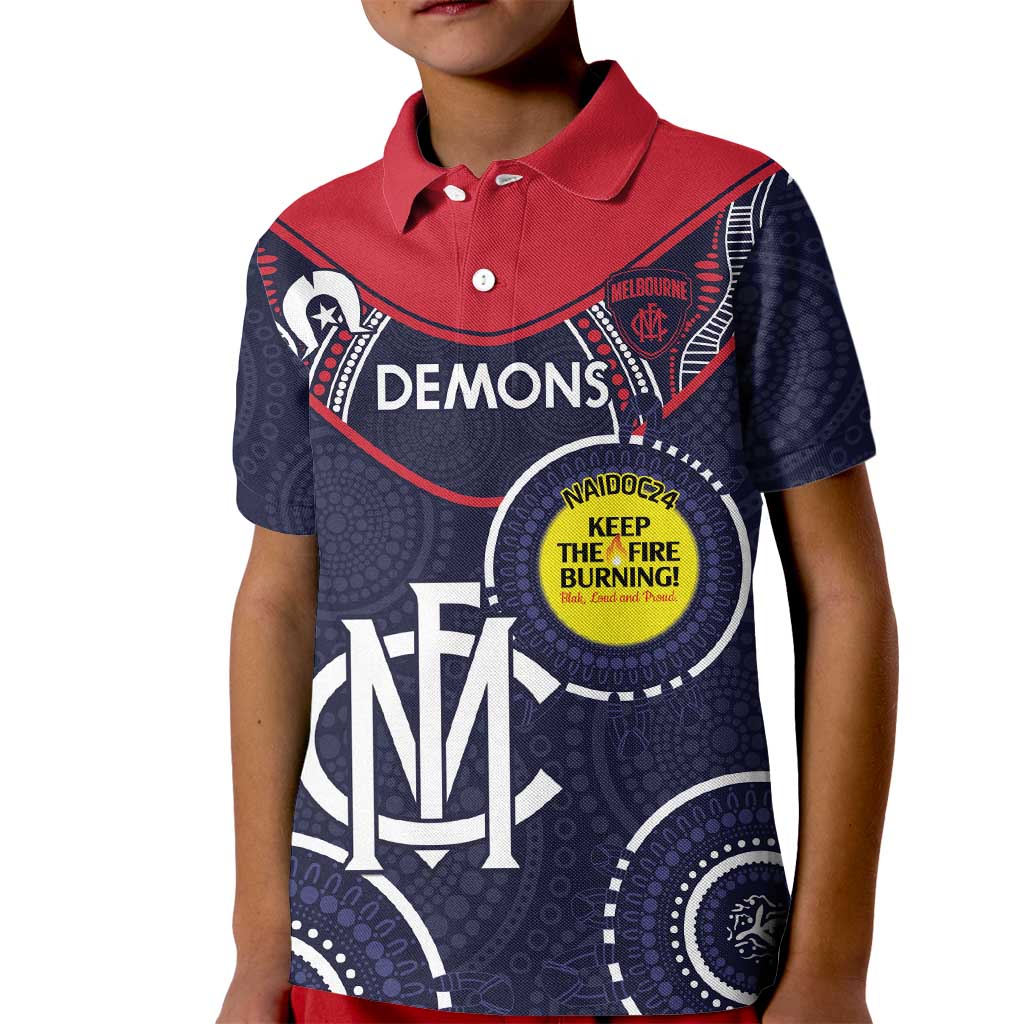 Custom AFL Demons NAIDOC Week Kid Polo Shirt Keep The Fire Burning Indigenous Art