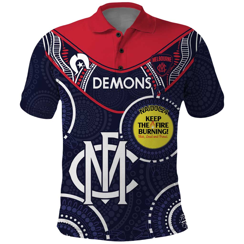 Custom AFL Demons NAIDOC Week Polo Shirt Keep The Fire Burning Indigenous Art