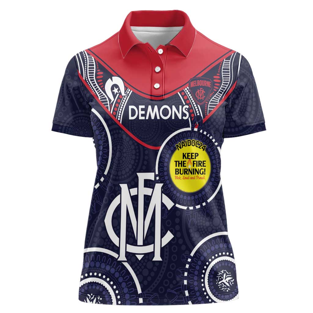 Custom AFL Demons NAIDOC Week Women Polo Shirt Keep The Fire Burning Indigenous Art