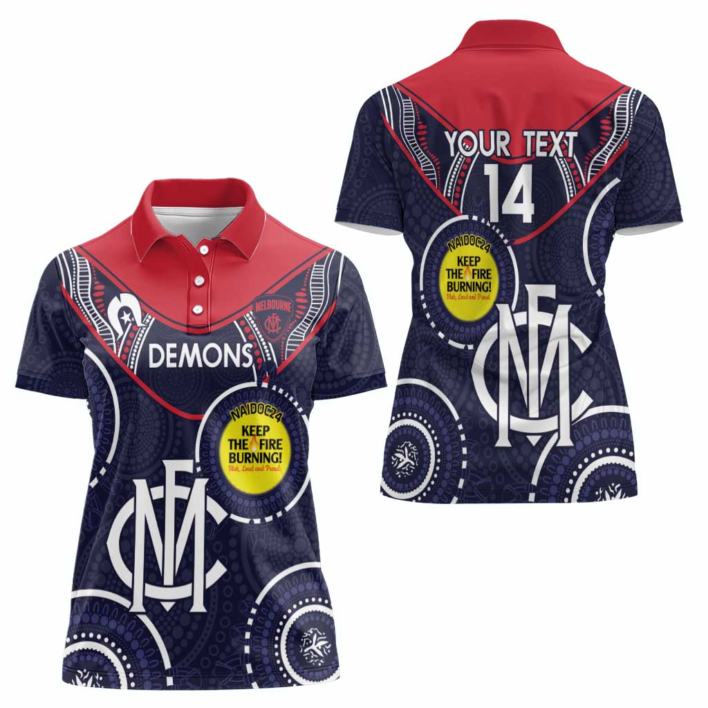 Custom AFL Demons NAIDOC Week Women Polo Shirt Keep The Fire Burning Indigenous Art