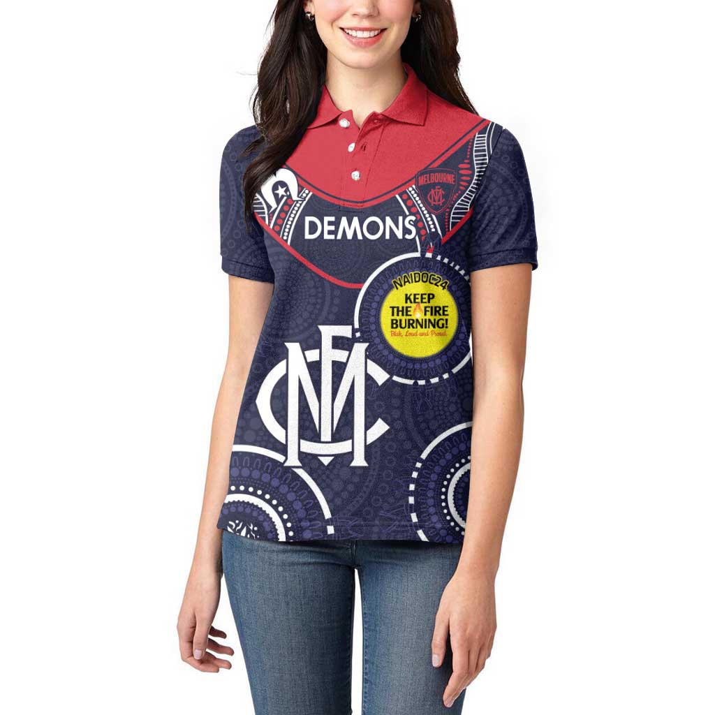 Custom AFL Demons NAIDOC Week Women Polo Shirt Keep The Fire Burning Indigenous Art