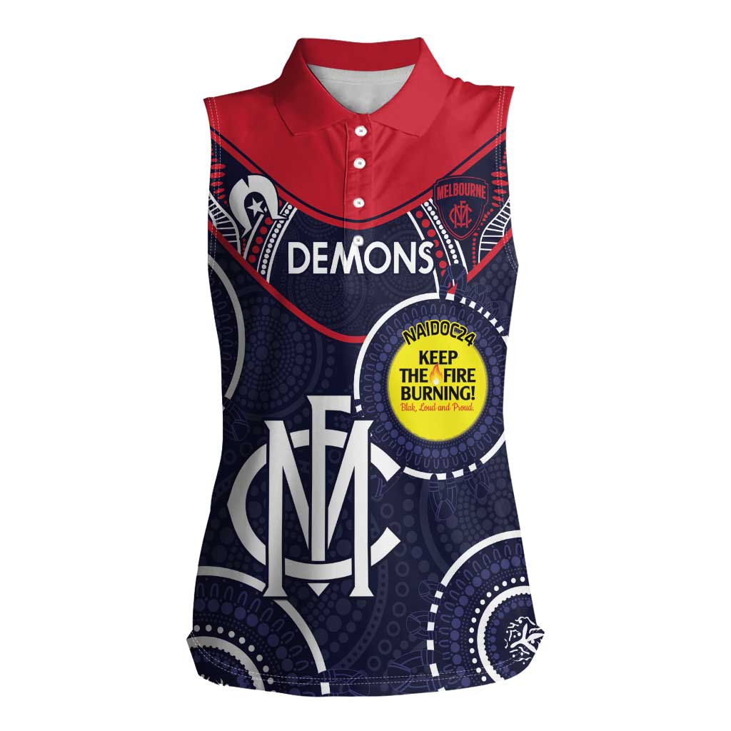 Custom AFL Demons NAIDOC Week Women Sleeveless Polo Shirt Keep The Fire Burning Indigenous Art