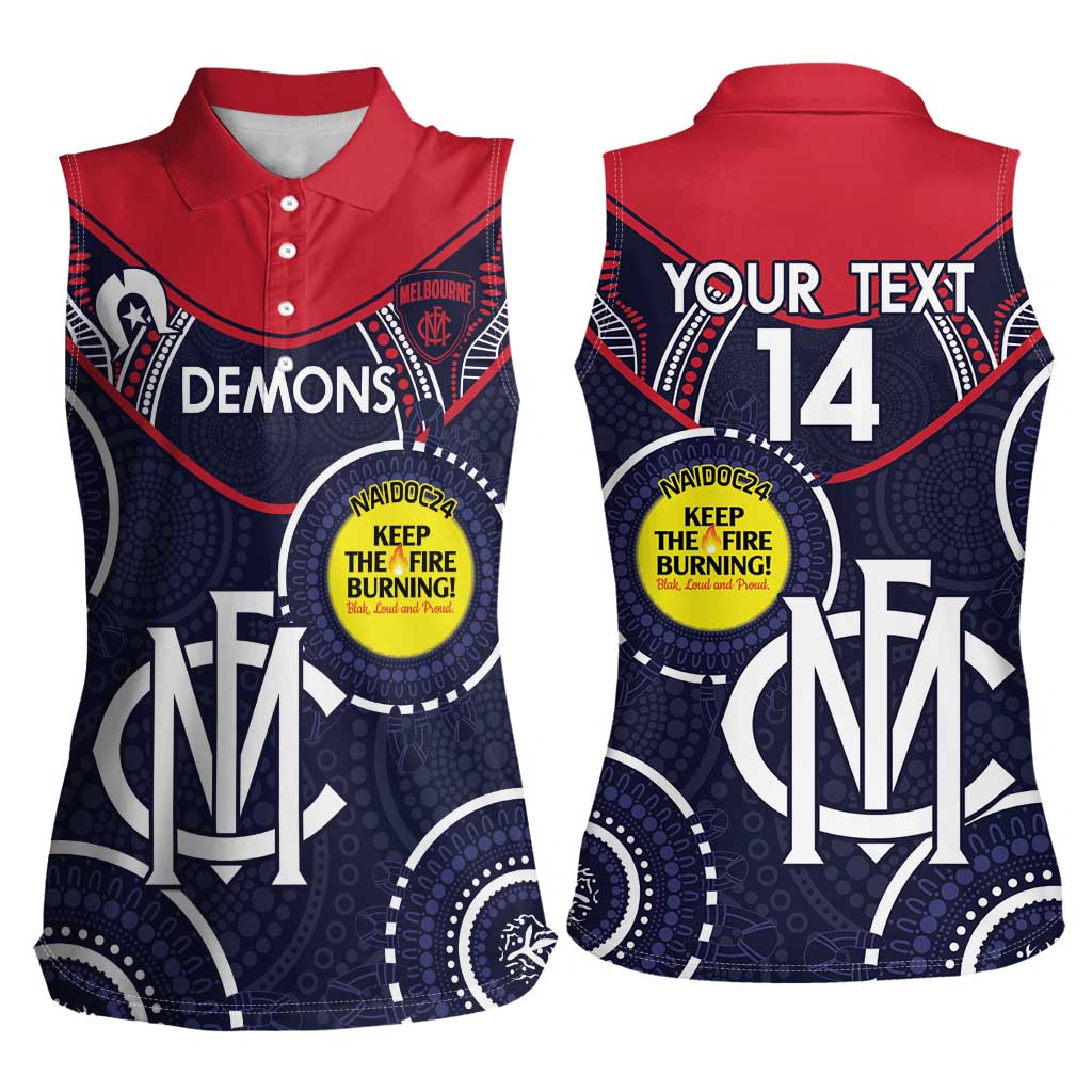 Custom AFL Demons NAIDOC Week Women Sleeveless Polo Shirt Keep The Fire Burning Indigenous Art