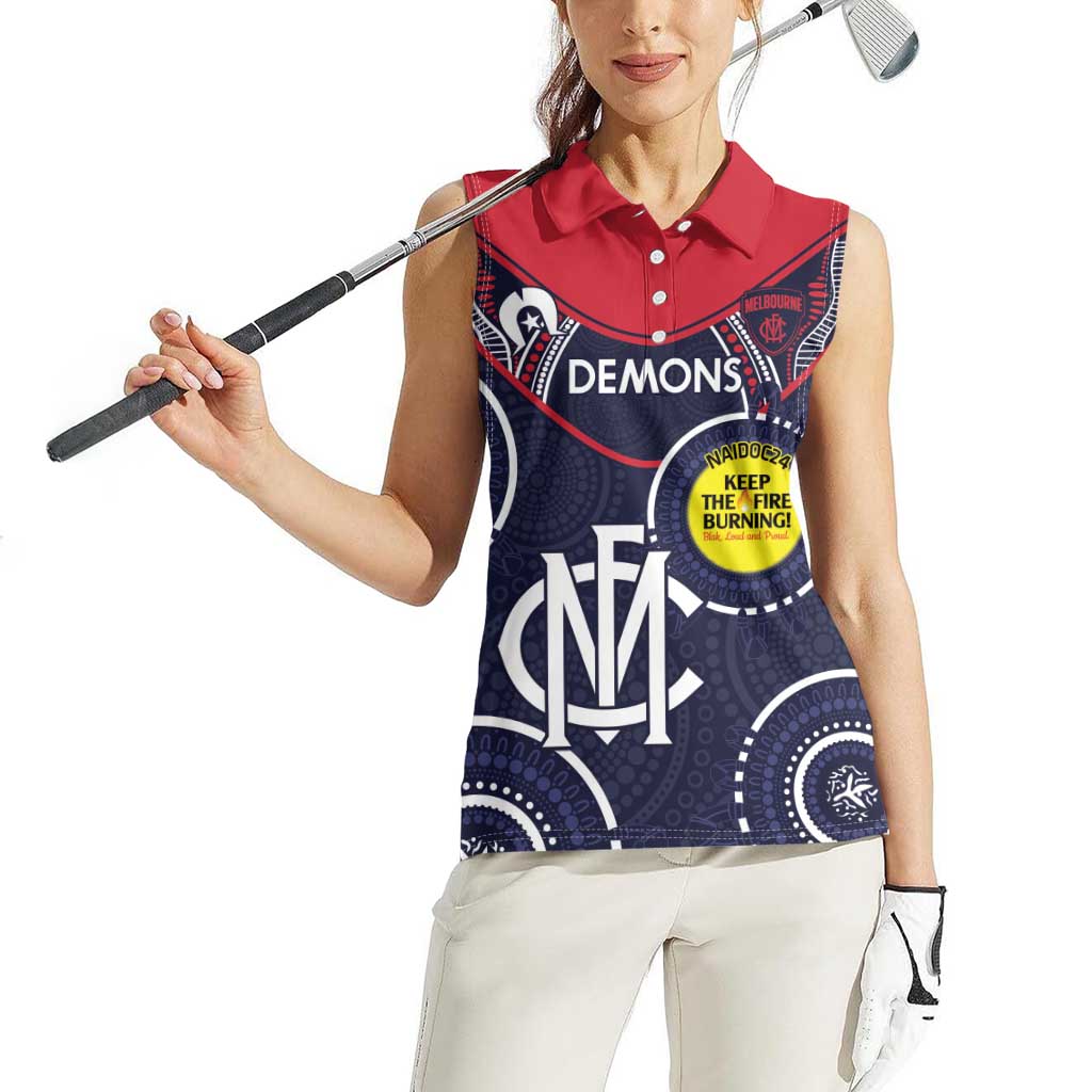 Custom AFL Demons NAIDOC Week Women Sleeveless Polo Shirt Keep The Fire Burning Indigenous Art