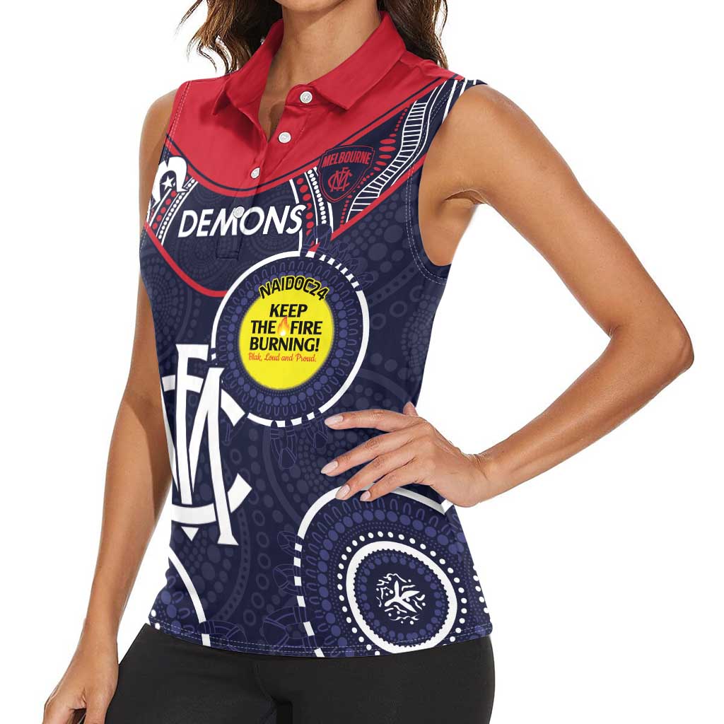 Custom AFL Demons NAIDOC Week Women Sleeveless Polo Shirt Keep The Fire Burning Indigenous Art