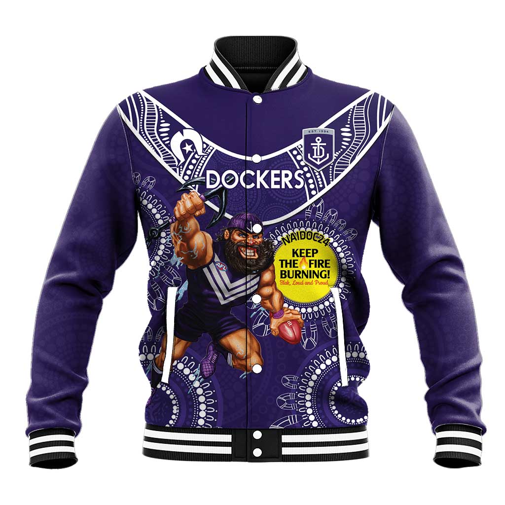 Custom AFL Dockers NAIDOC Week Baseball Jacket Keep The Fire Burning Indigenous Art