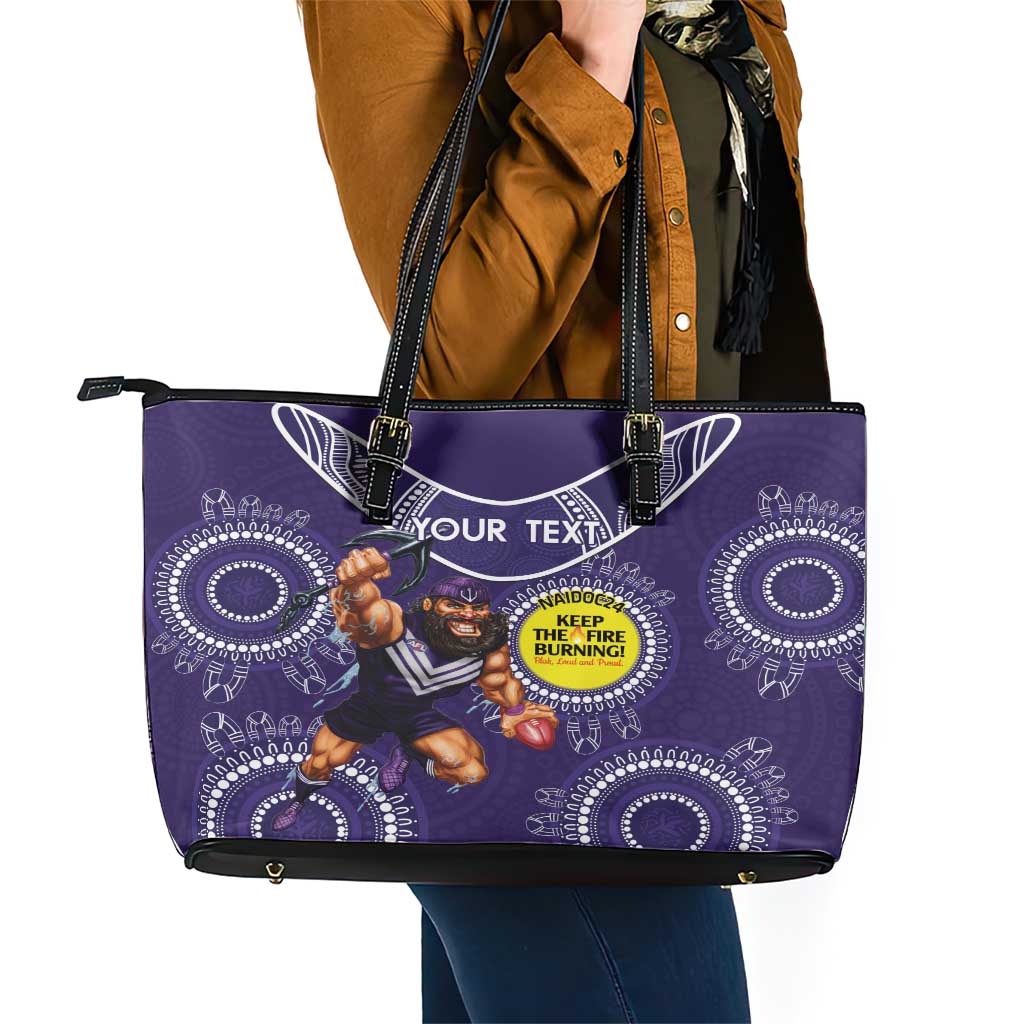 Custom AFL Dockers NAIDOC Week Leather Tote Bag Keep The Fire Burning Indigenous Art