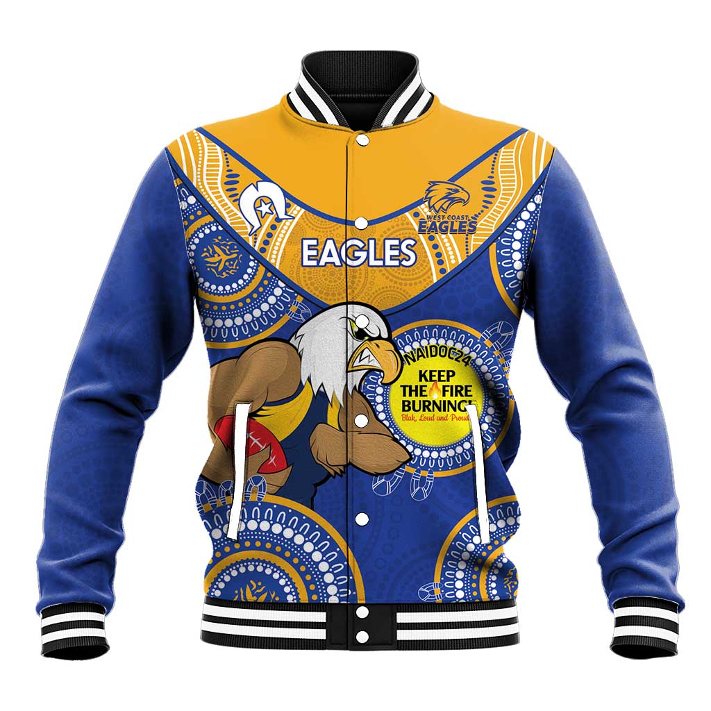 Custom AFL Eagles  NAIDOC Week Baseball Jacket Keep The Fire Burning Indigenous Art