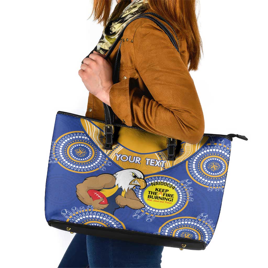 Custom AFL Eagles  NAIDOC Week Leather Tote Bag Keep The Fire Burning Indigenous Art