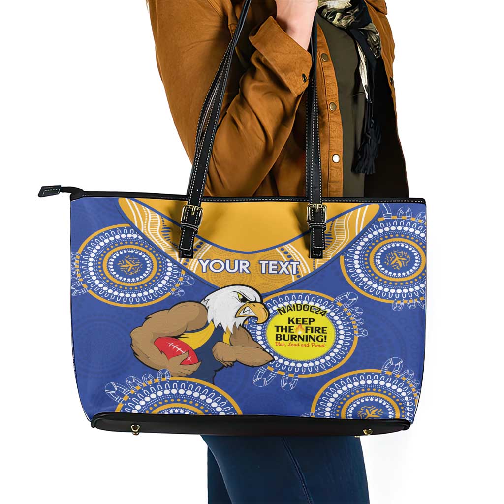 Custom AFL Eagles  NAIDOC Week Leather Tote Bag Keep The Fire Burning Indigenous Art