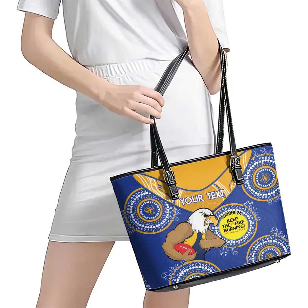 Custom AFL Eagles  NAIDOC Week Leather Tote Bag Keep The Fire Burning Indigenous Art