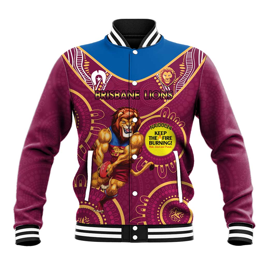 Custom AFL Brisbane Lions NAIDOC Week Baseball Jacket Keep The Fire Burning Indigenous Art