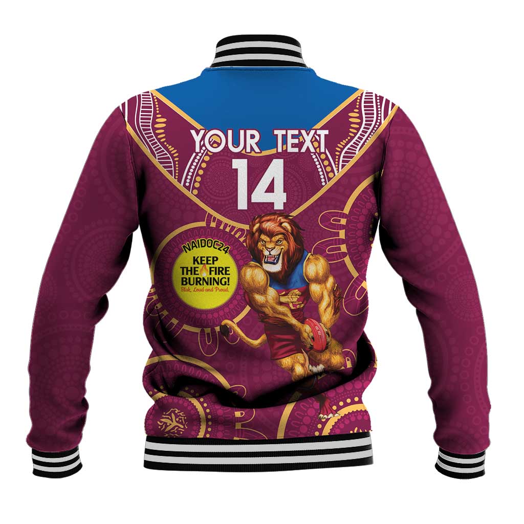 Custom AFL Brisbane Lions NAIDOC Week Baseball Jacket Keep The Fire Burning Indigenous Art