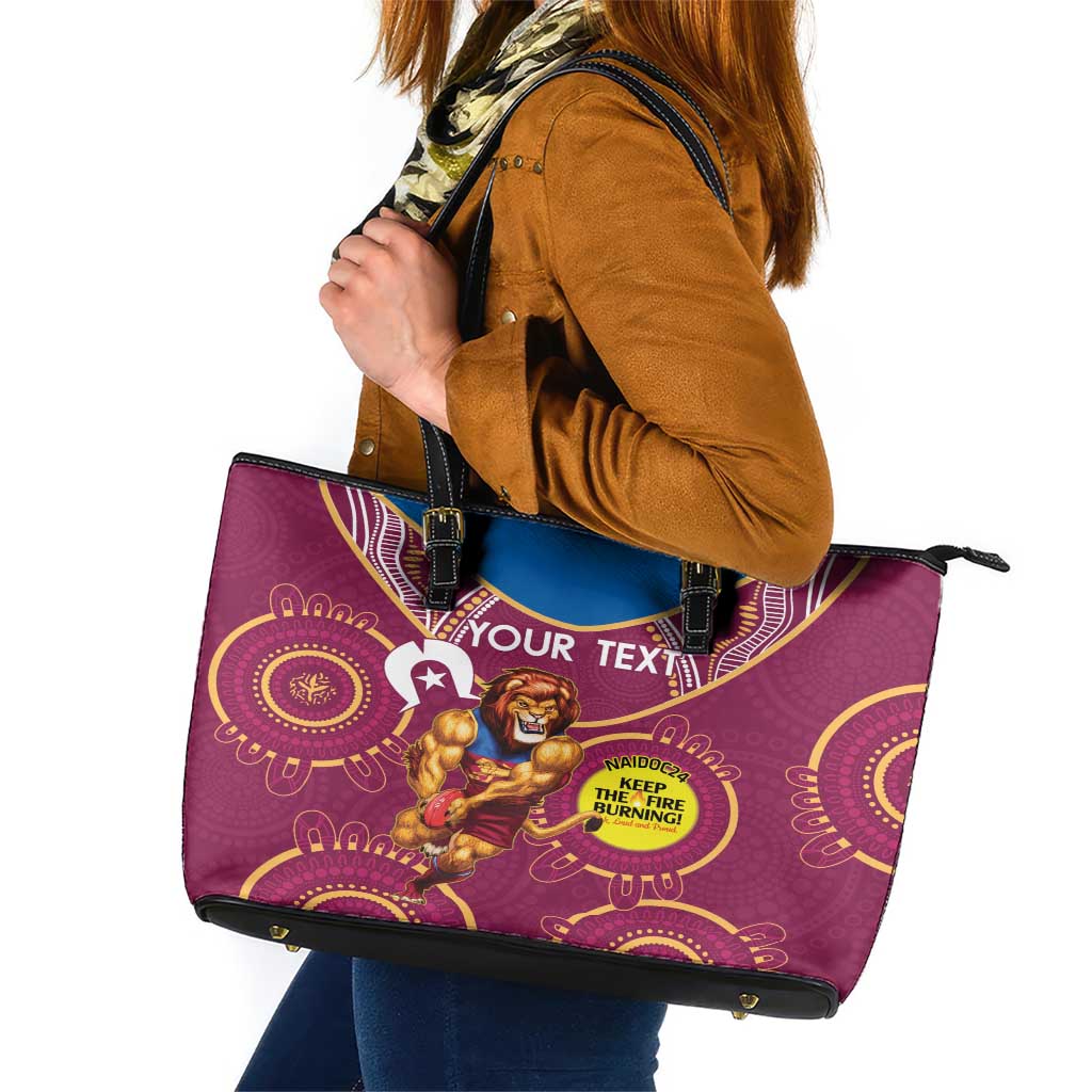 Custom AFL Brisbane Lions NAIDOC Week Leather Tote Bag Keep The Fire Burning Indigenous Art