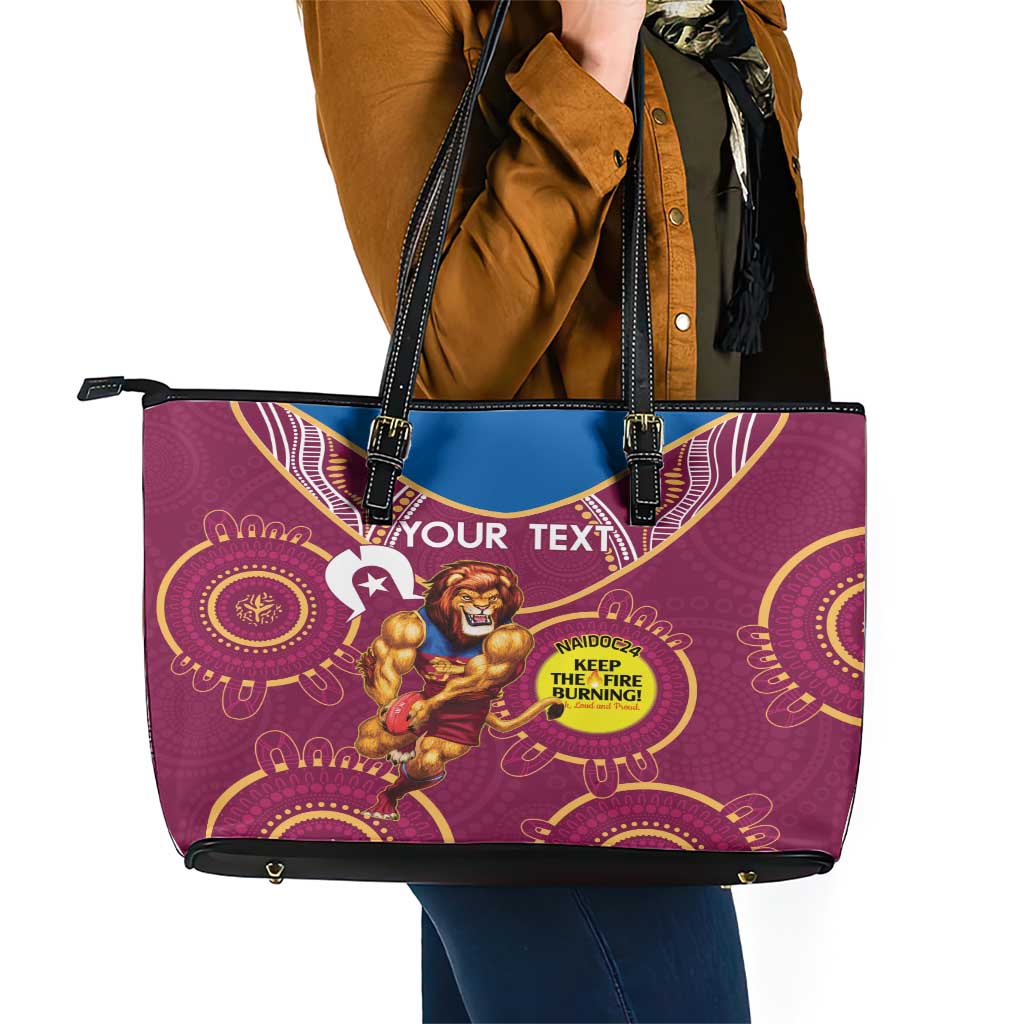 Custom AFL Brisbane Lions NAIDOC Week Leather Tote Bag Keep The Fire Burning Indigenous Art