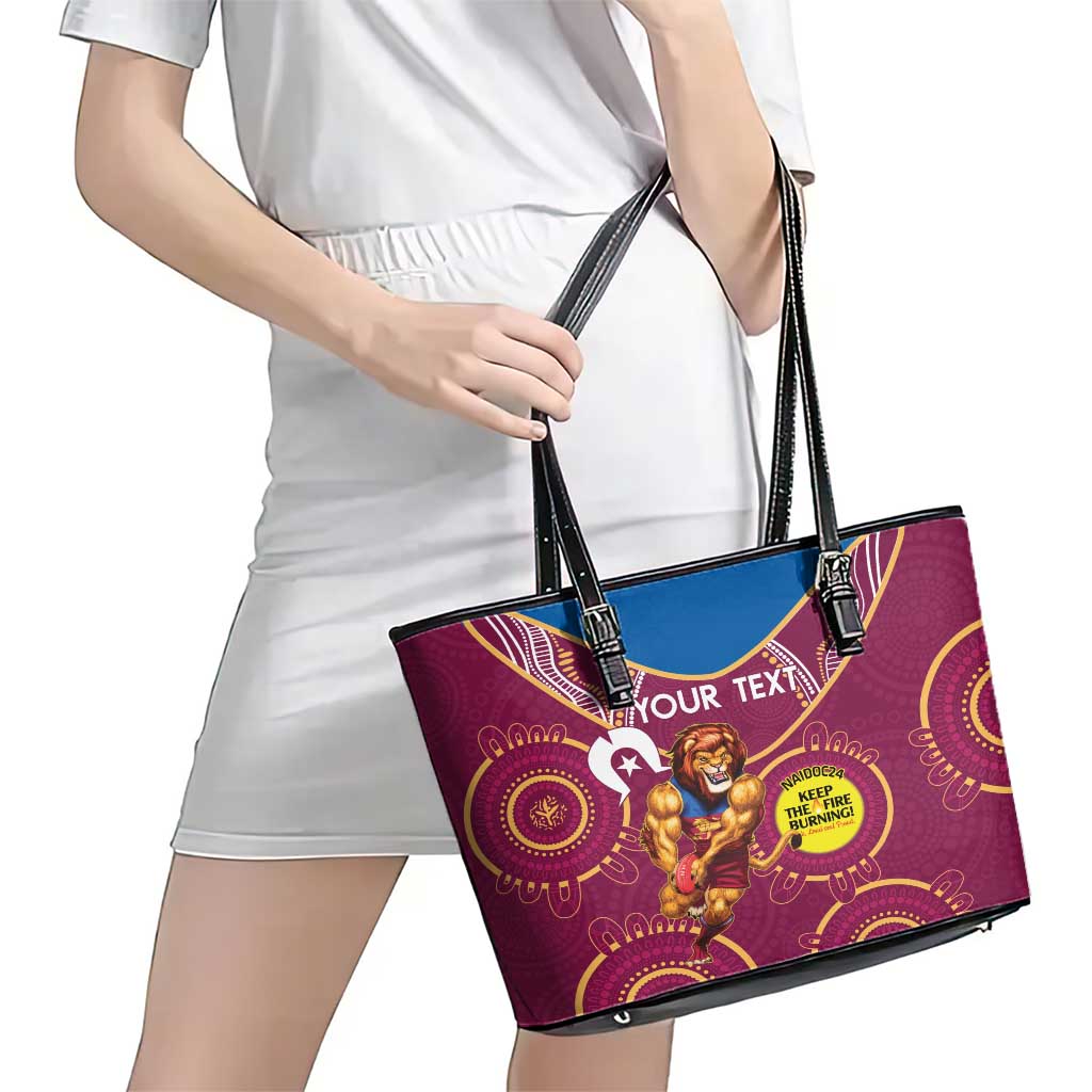 Custom AFL Brisbane Lions NAIDOC Week Leather Tote Bag Keep The Fire Burning Indigenous Art