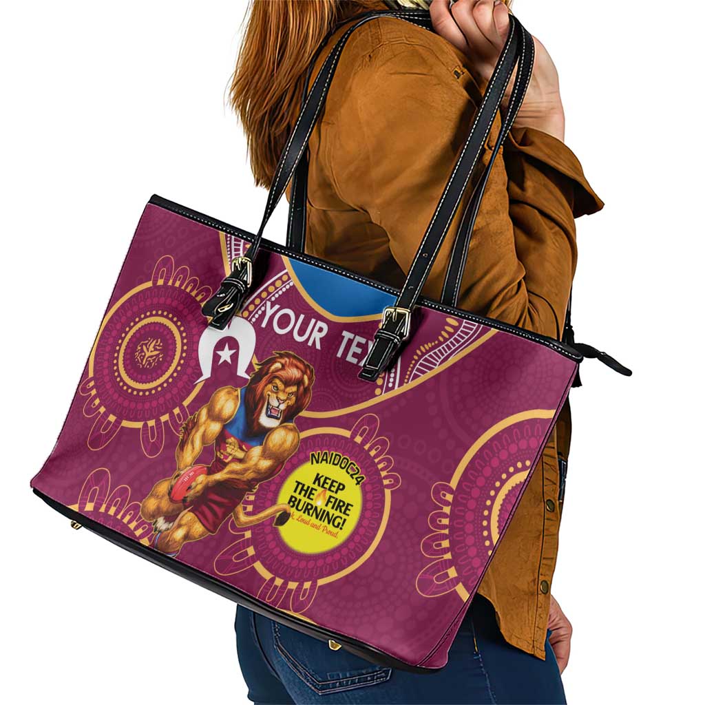 Custom AFL Brisbane Lions NAIDOC Week Leather Tote Bag Keep The Fire Burning Indigenous Art