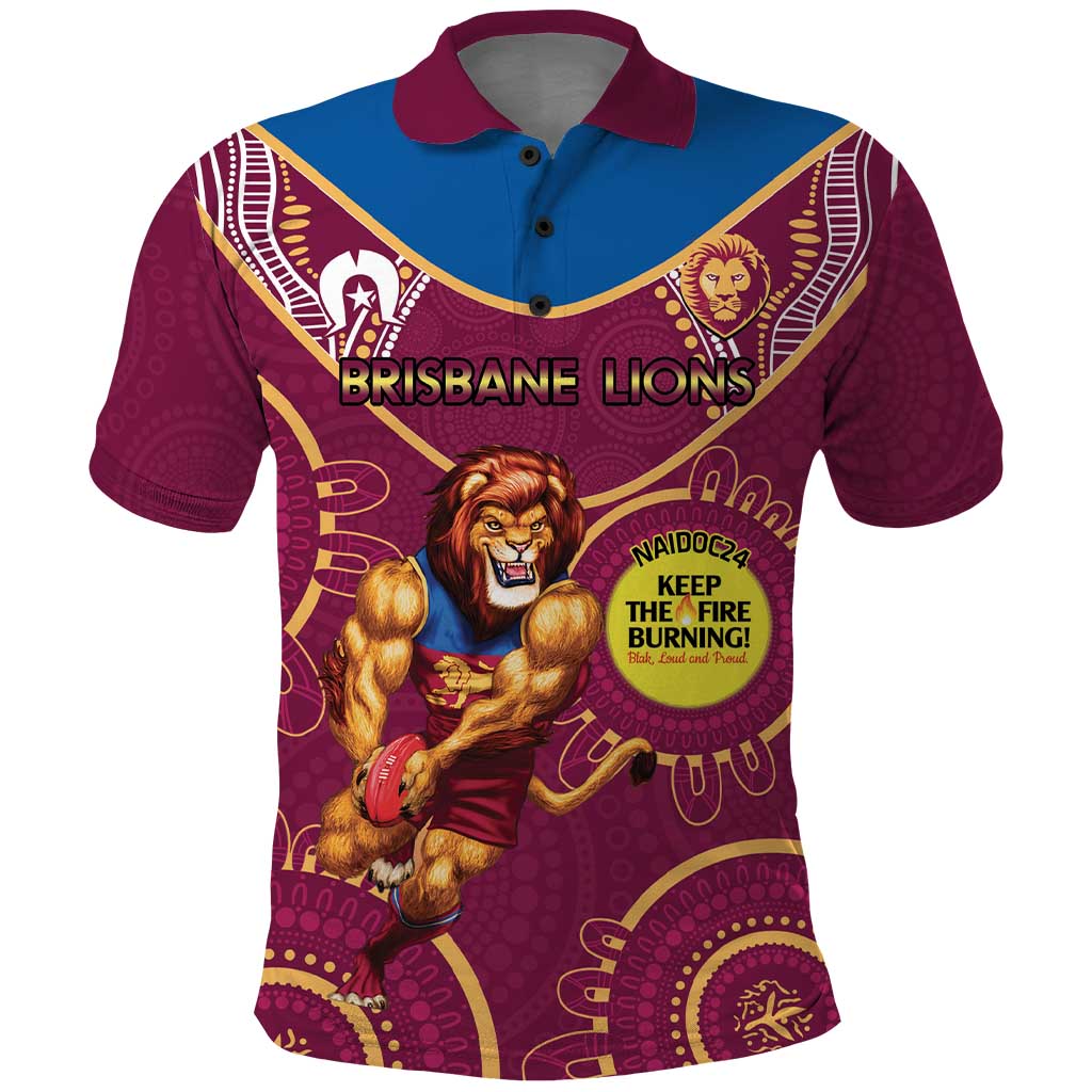 Custom AFL Brisbane Lions NAIDOC Week Polo Shirt Keep The Fire Burning Indigenous Art