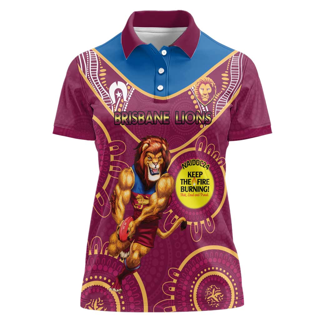 Custom AFL Brisbane Lions NAIDOC Week Women Polo Shirt Keep The Fire Burning Indigenous Art