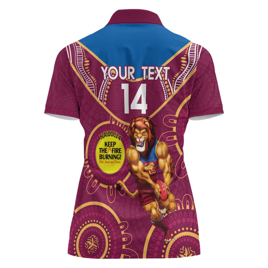 Custom AFL Brisbane Lions NAIDOC Week Women Polo Shirt Keep The Fire Burning Indigenous Art