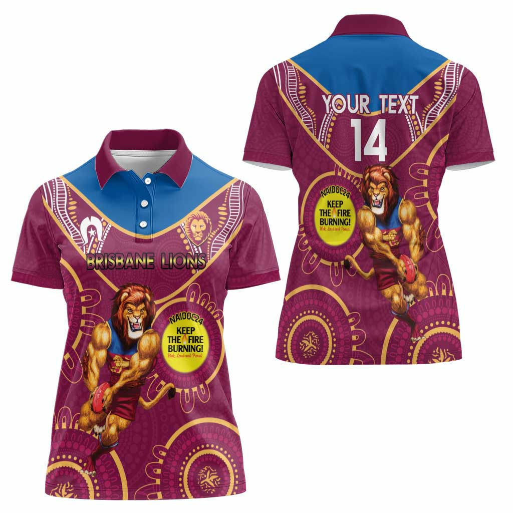 Custom AFL Brisbane Lions NAIDOC Week Women Polo Shirt Keep The Fire Burning Indigenous Art