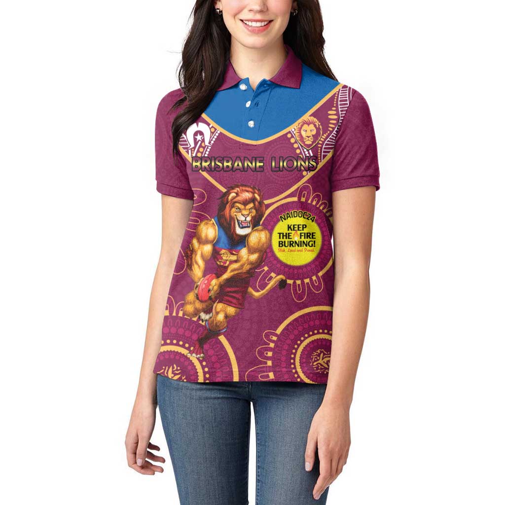 Custom AFL Brisbane Lions NAIDOC Week Women Polo Shirt Keep The Fire Burning Indigenous Art