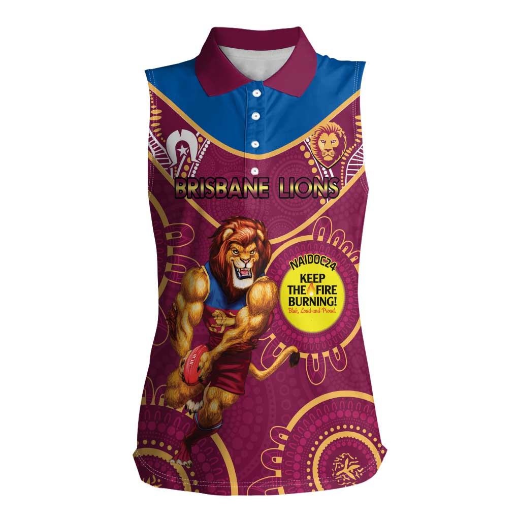 Custom AFL Brisbane Lions NAIDOC Week Women Sleeveless Polo Shirt Keep The Fire Burning Indigenous Art