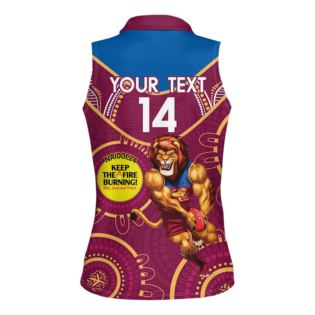 Custom AFL Brisbane Lions NAIDOC Week Women Sleeveless Polo Shirt Keep The Fire Burning Indigenous Art