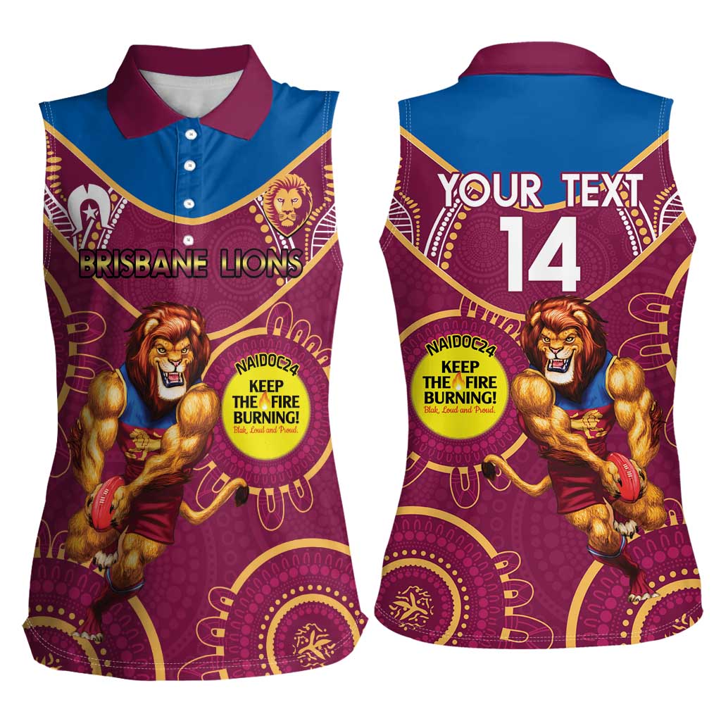 Custom AFL Brisbane Lions NAIDOC Week Women Sleeveless Polo Shirt Keep The Fire Burning Indigenous Art