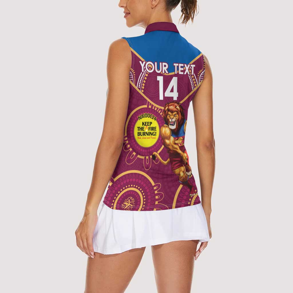 Custom AFL Brisbane Lions NAIDOC Week Women Sleeveless Polo Shirt Keep The Fire Burning Indigenous Art