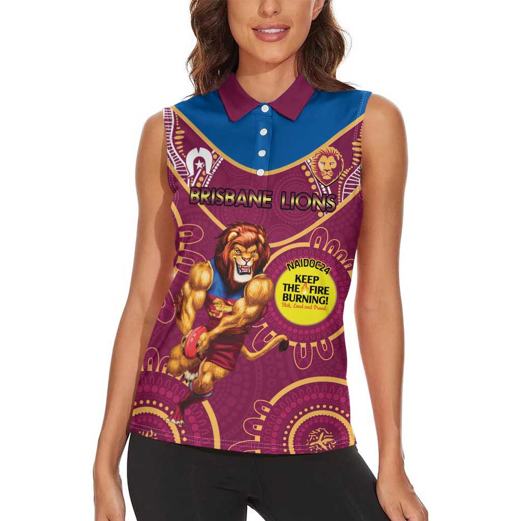 Custom AFL Brisbane Lions NAIDOC Week Women Sleeveless Polo Shirt Keep The Fire Burning Indigenous Art