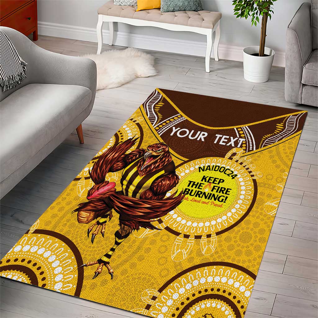 Custom AFL Hawkthorn NAIDOC Week Area Rug Keep The Fire Burning Indigenous Art