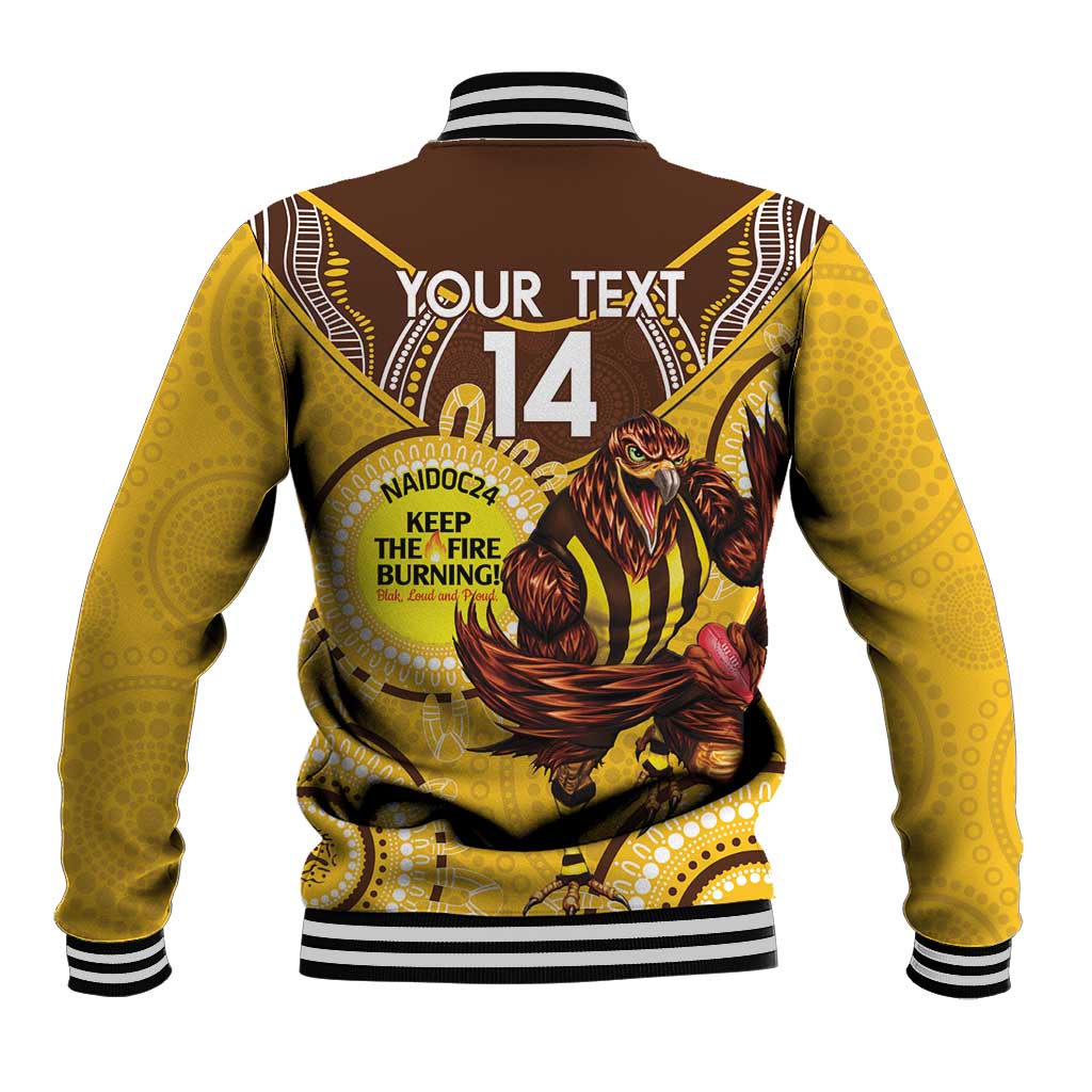 Custom AFL Hawkthorn NAIDOC Week Baseball Jacket Keep The Fire Burning Indigenous Art