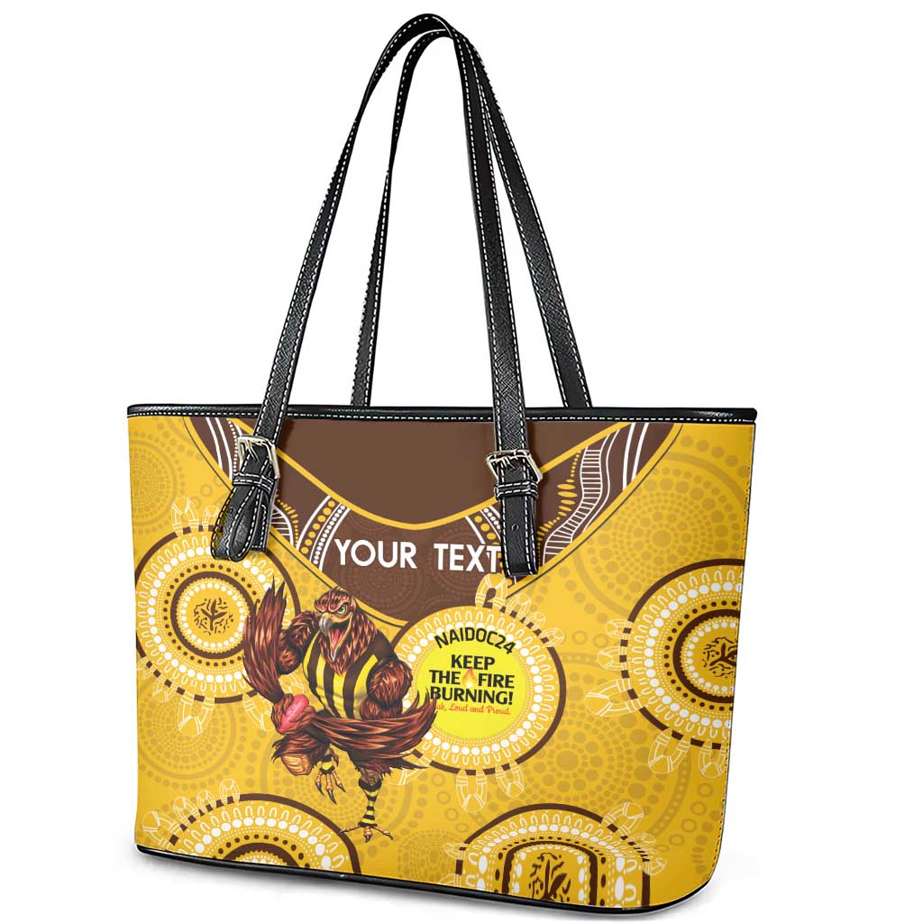 Custom AFL Hawkthorn NAIDOC Week Leather Tote Bag Keep The Fire Burning Indigenous Art