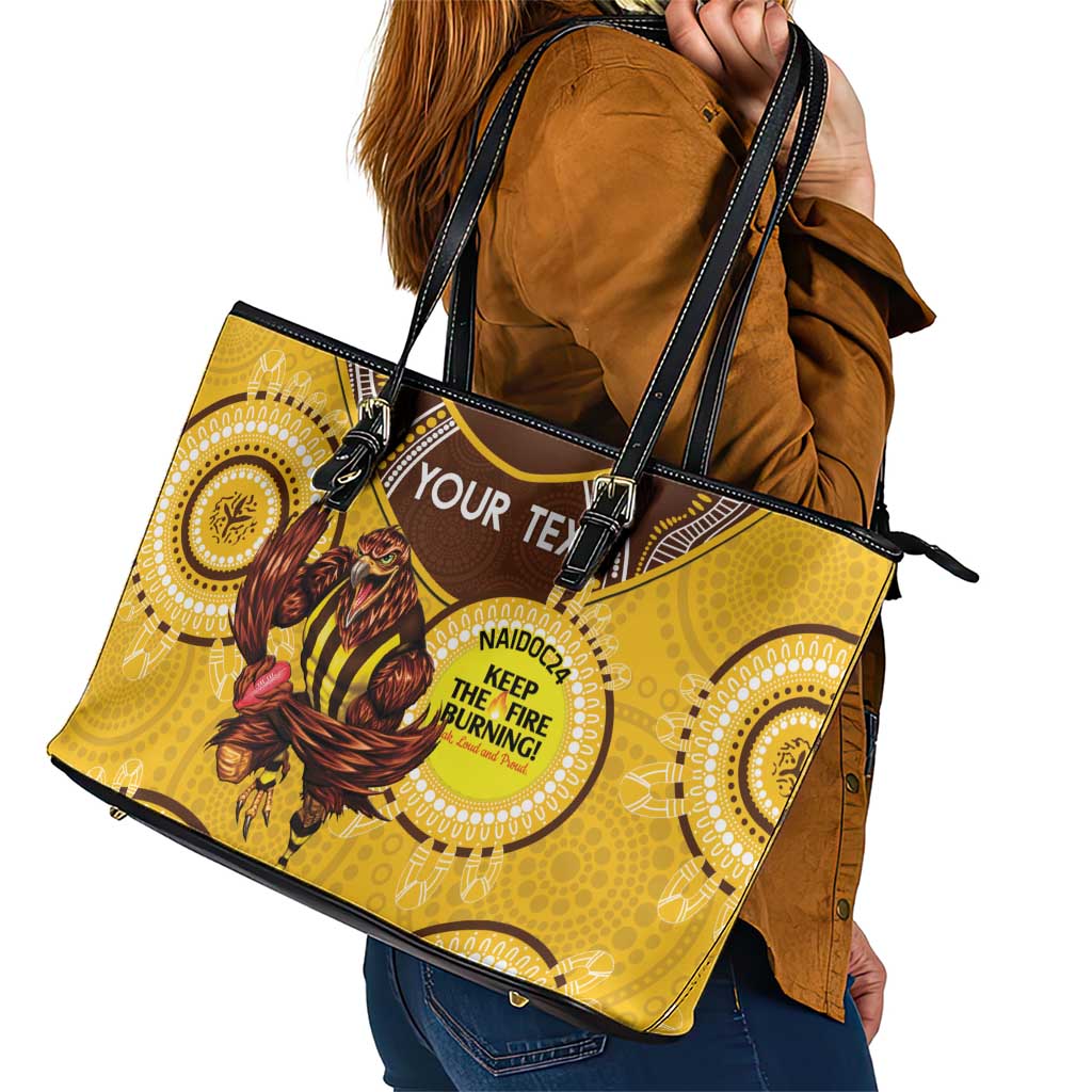 Custom AFL Hawkthorn NAIDOC Week Leather Tote Bag Keep The Fire Burning Indigenous Art