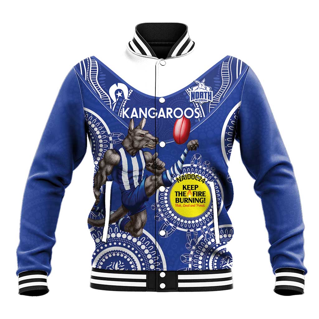 Custom AFL Kangaroos NAIDOC Week Baseball Jacket Keep The Fire Burning Indigenous Art